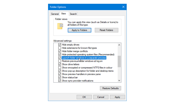 ویندوزفایل اکسپلورر اجرای فایل ها در فرایند های جداگانه