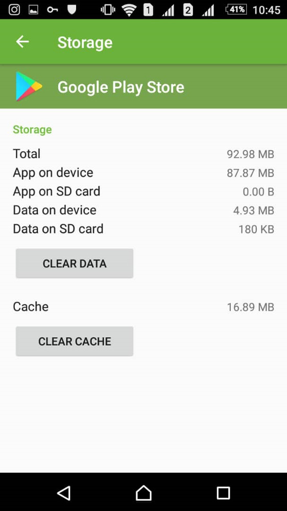 در این قسمت Google Play Store را جستجو کنید و گزینه Clear Cache و cache files را انتخاب کنید.