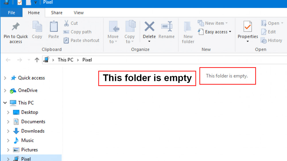 گاهی نیز پیغام This folder is empty به شما داده می شود