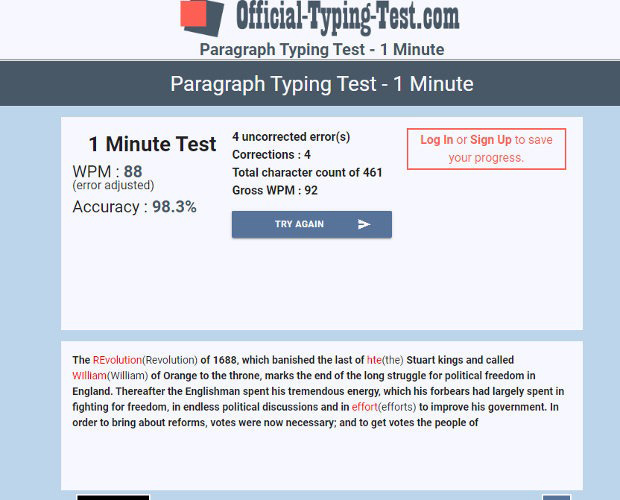 وب‌سایت‌ تست سرعت تایپ :Official Typing Test