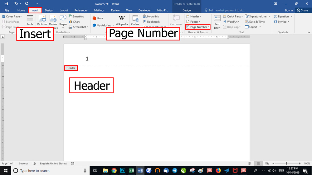 گزینه‌های بالای صفحه (Top of Page)، پایین صفحه (Bottom of Page) یا حاشیه (Page Margin) را انتخاب نمایید