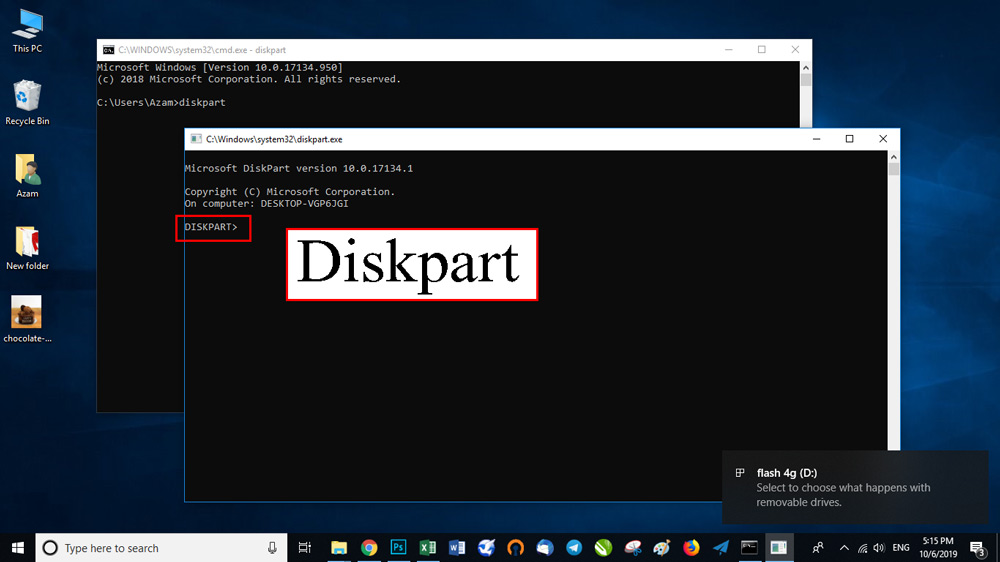 در صفحه cmd فرمان diskpart را تایپ و Enter کنید.